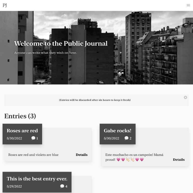 This public journal — as the name describes — is for the public. Anyone can hop on without having to login and create and comment on entries anonymously.
